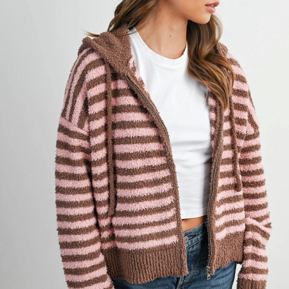 Jayden Striped Zip-Up Hooded Cardigan | Women's Fall & Winter Jacket | Striped - Picture 12 of 13